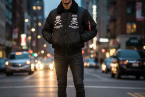 alpha x mastermind reversible faux mouton b-15 flight jacket